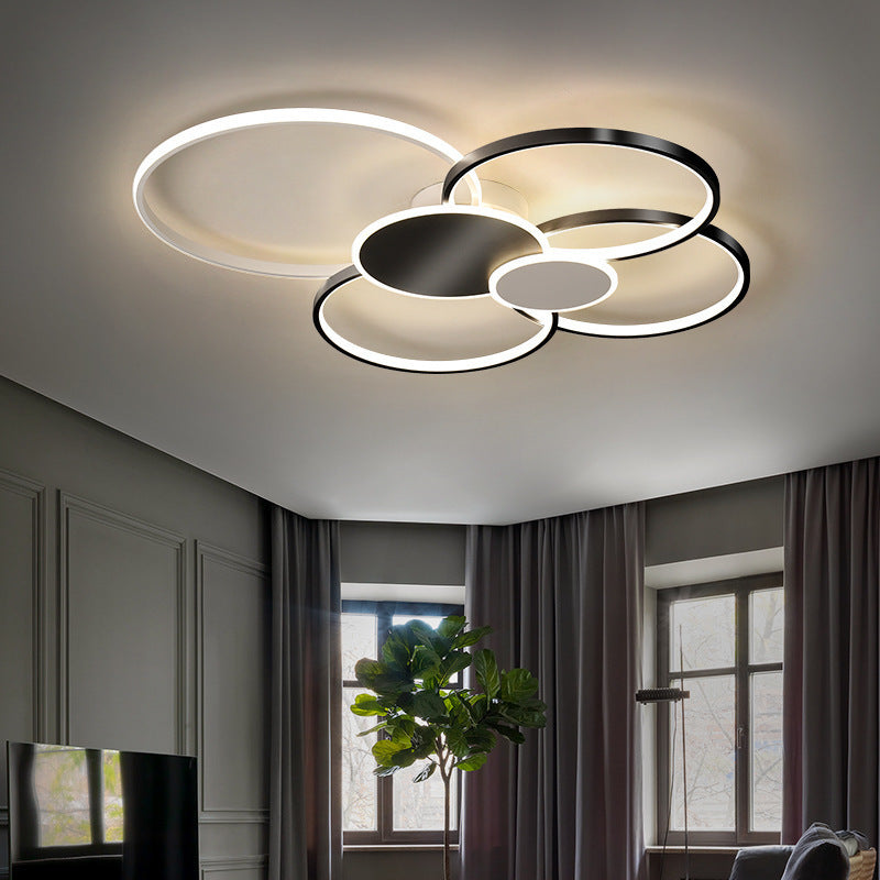 Moderne minimalistische Kreis Eisen Silikon Acryl LED Semi-Flush Mount Deckenleuchte für Schlafzimmer 