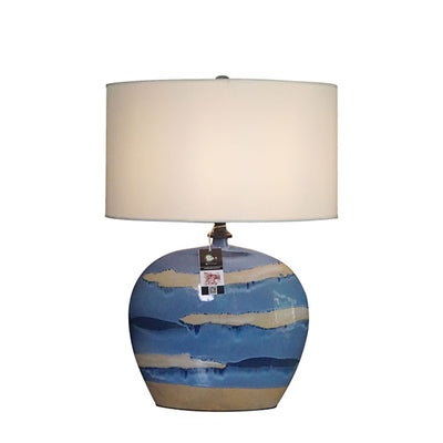Traditionelle chinesische Zylinder Keramik Metall Stoff 1-Licht Tischlampe für Schlafzimmer 