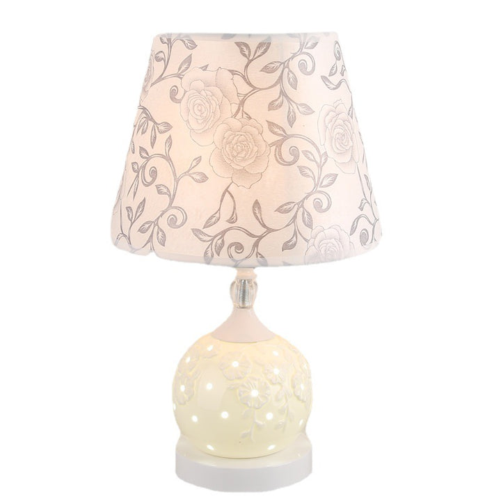 Lámpara de Mesa de 1 Luz de Tela Cerámica Esférica Vintage Tradicional para Dormitorio 