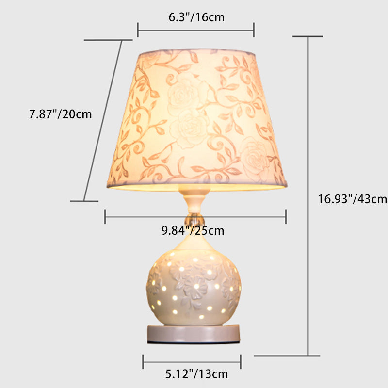 Lámpara de Mesa de 1 Luz de Tela Cerámica Esférica Vintage Tradicional para Dormitorio 