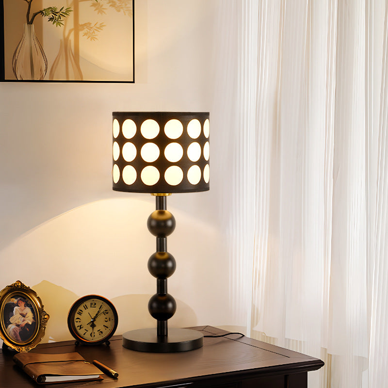 Lámpara de Mesa de Tela de Roble Cilíndrico Francés Tradicional de 1 Luz para Dormitorio 
