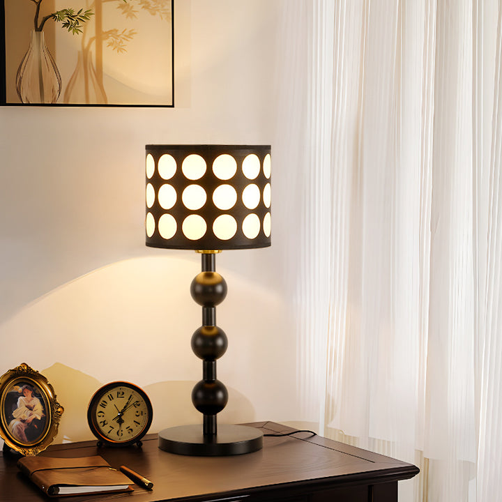 Lámpara de Mesa de Tela de Roble Cilíndrico Francés Tradicional de 1 Luz para Dormitorio 