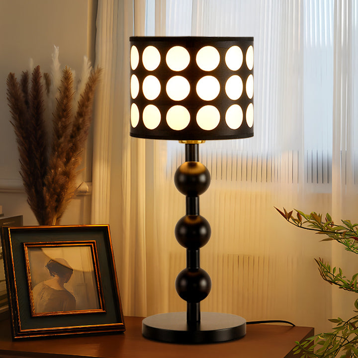 Lámpara de Mesa de Tela de Roble Cilíndrico Francés Tradicional de 1 Luz para Dormitorio 