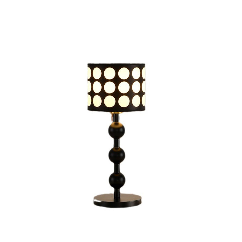 Lámpara de Mesa de Tela de Roble Cilíndrico Francés Tradicional de 1 Luz para Dormitorio 