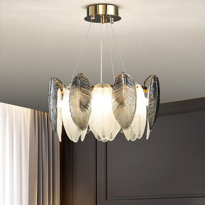 Modern Luxury Feather Round Iron Glass 4/5/6/8 Light Chandelier For Living Room