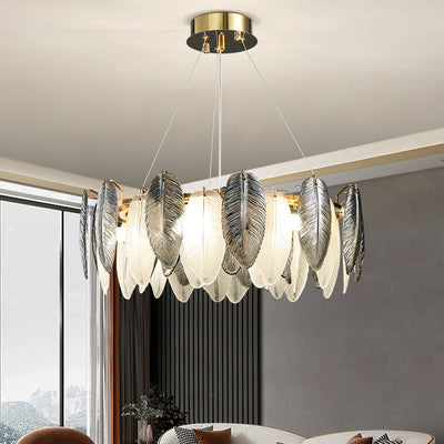 Modern Luxury Feather Round Iron Glass 4/5/6/8 Light Chandelier For Living Room