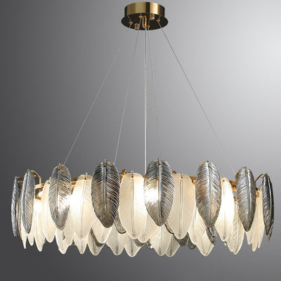 Modern Luxury Feather Round Iron Glass 4/5/6/8 Light Chandelier For Living Room