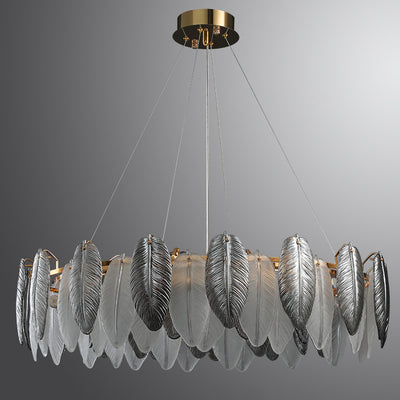 Modern Luxury Feather Round Iron Glass 4/5/6/8 Light Chandelier For Living Room