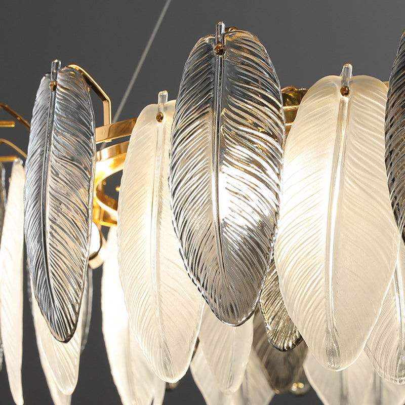 Modern Luxury Feather Round Iron Glass 4/5/6/8 Light Chandelier For Living Room