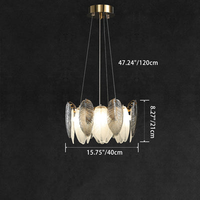 Modern Luxury Feather Round Iron Glass 4/5/6/8 Light Chandelier For Living Room