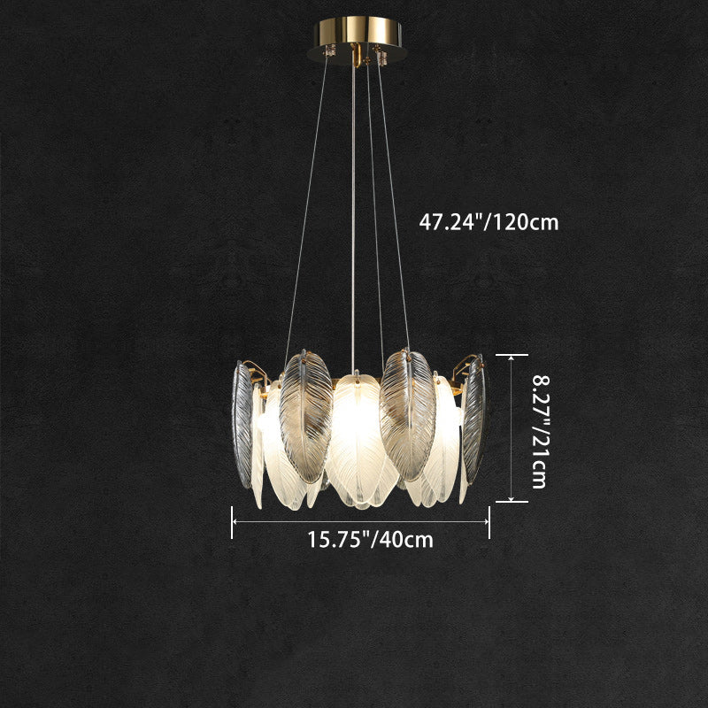 Modern Luxury Feather Round Iron Glass 4/5/6/8 Light Chandelier For Living Room