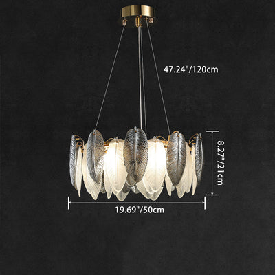 Modern Luxury Feather Round Iron Glass 4/5/6/8 Light Chandelier For Living Room