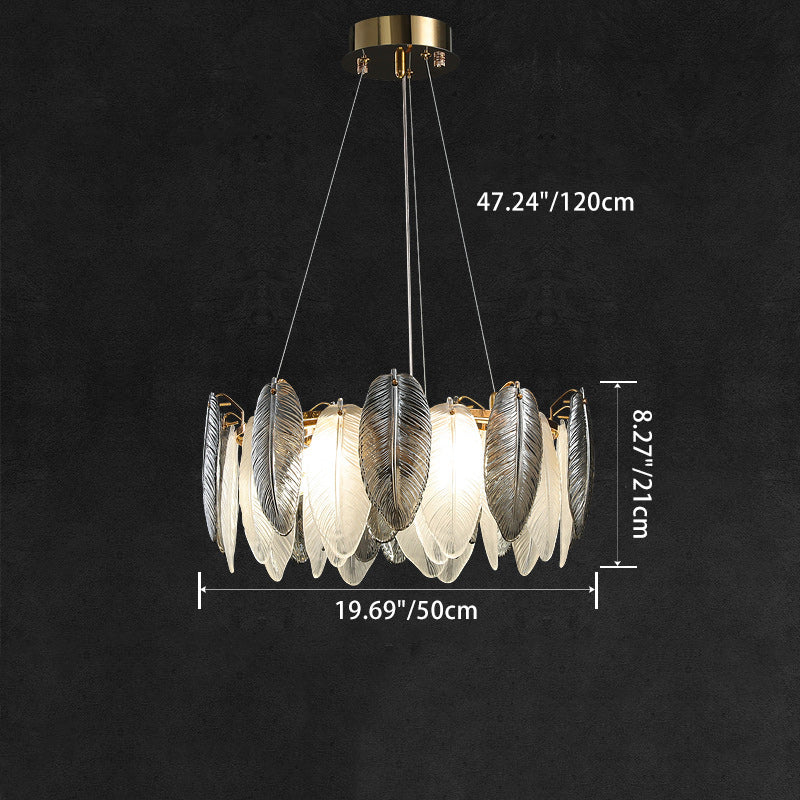 Modern Luxury Feather Round Iron Glass 4/5/6/8 Light Chandelier For Living Room