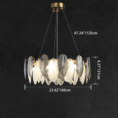 Modern Luxury Feather Round Iron Glass 4/5/6/8 Light Chandelier For Living Room