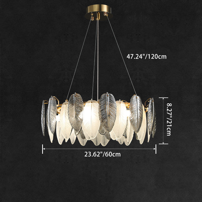 Modern Luxury Feather Round Iron Glass 4/5/6/8 Light Chandelier For Living Room