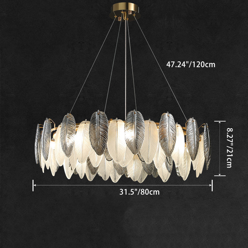 Modern Luxury Feather Round Iron Glass 4/5/6/8 Light Chandelier For Living Room