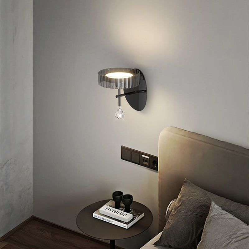 Applique murale LED en verre aluminium fer rond minimaliste moderne pour chambre 