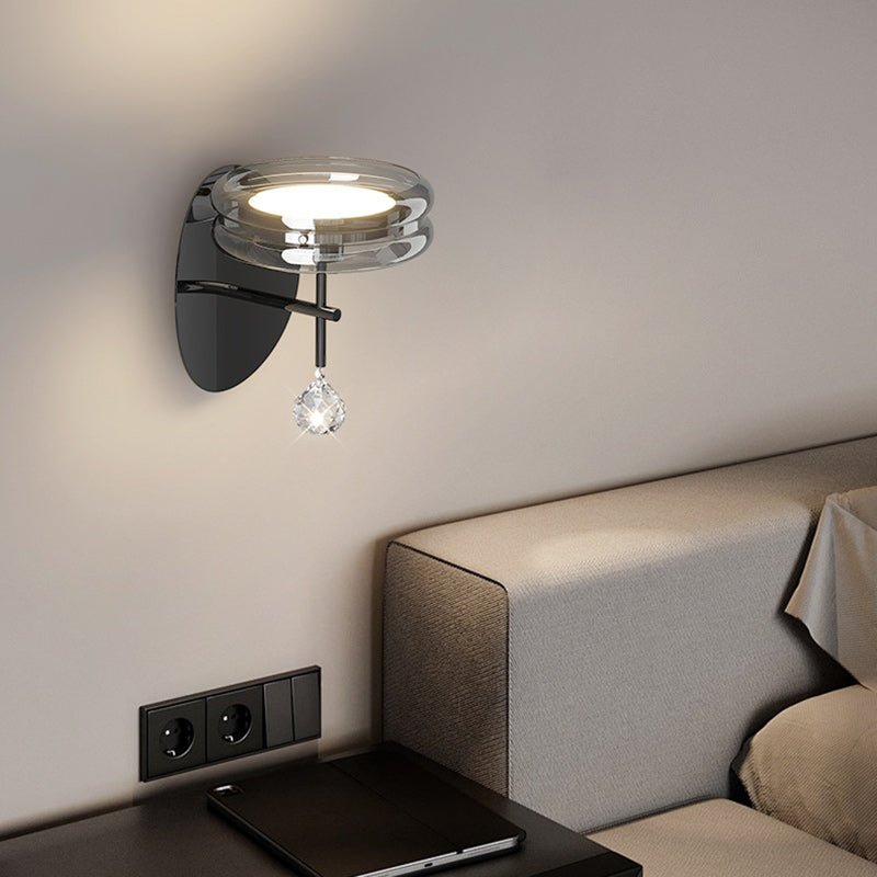 Applique murale LED en verre aluminium fer rond minimaliste moderne pour chambre 