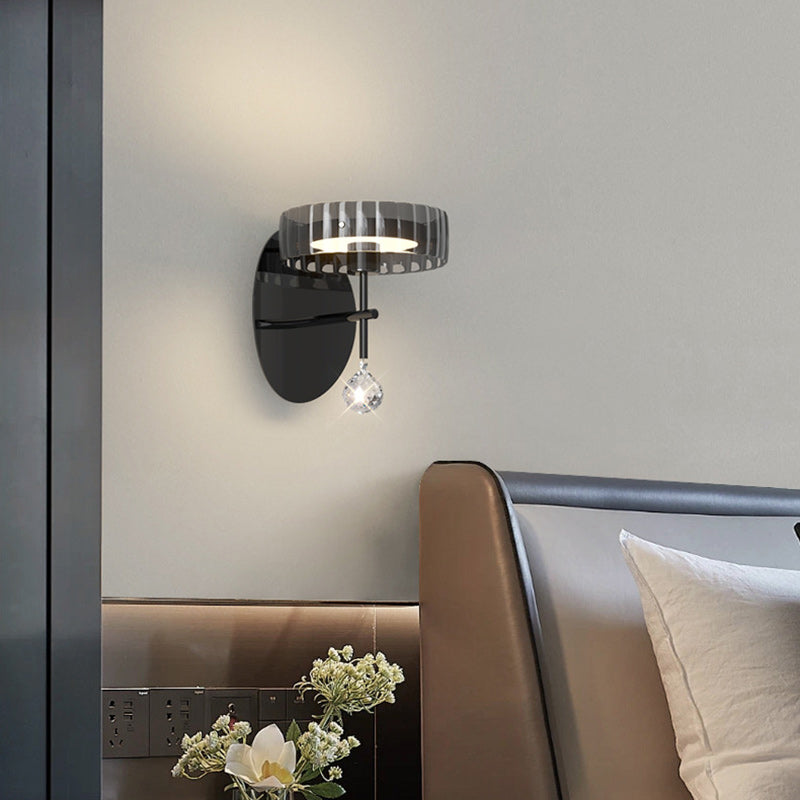 Applique murale LED en verre aluminium fer rond minimaliste moderne pour chambre 