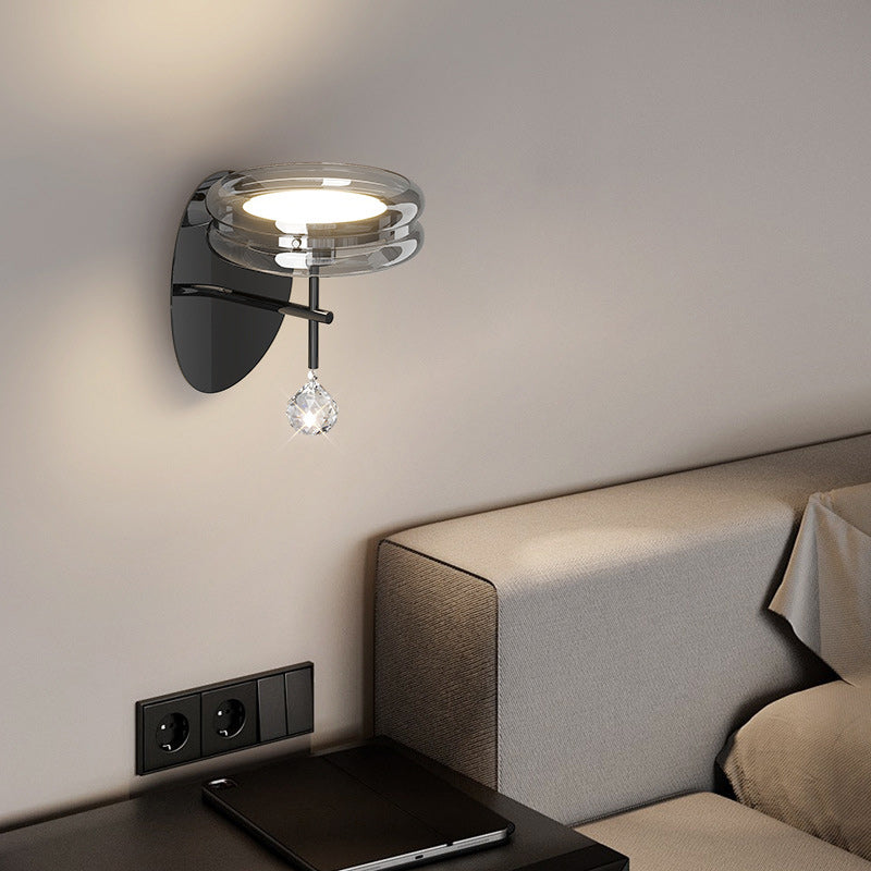 Applique murale LED en verre aluminium fer rond minimaliste moderne pour chambre 