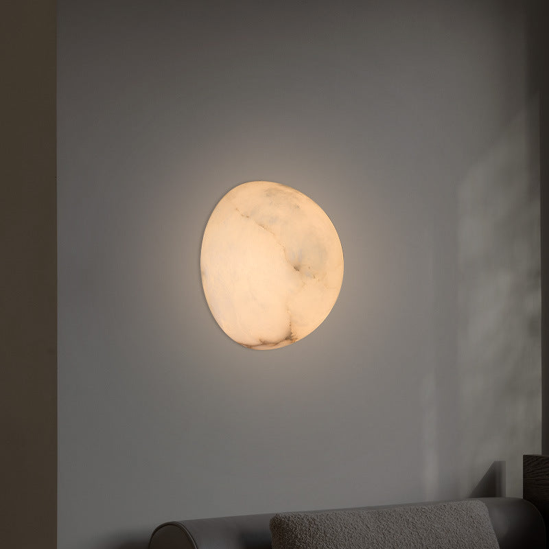Applique murale contemporaine scandinave ronde en cuivre et marbre à 1 lumière pour chambre à coucher 