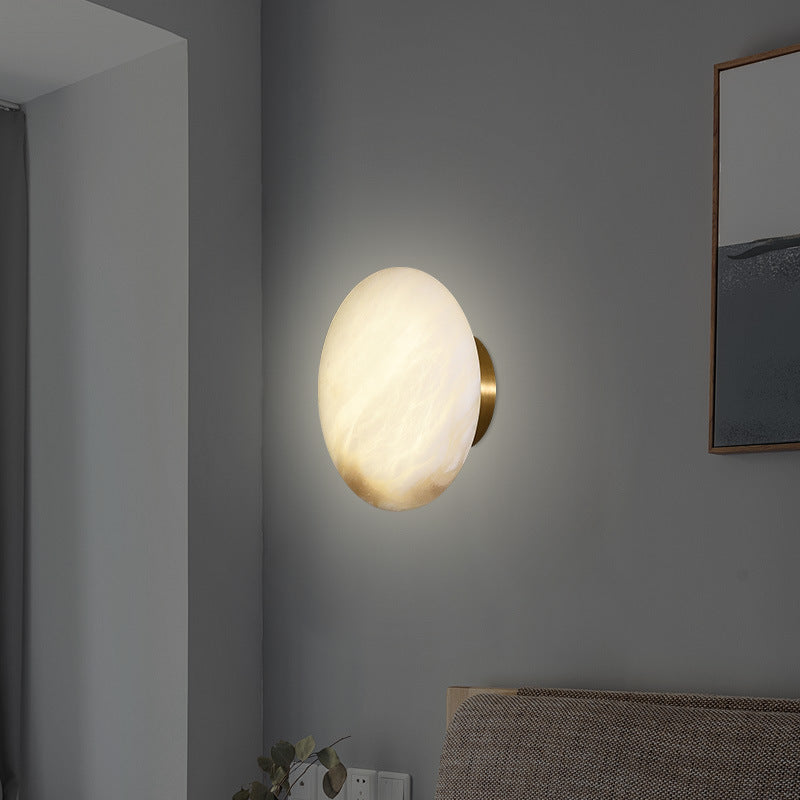 Applique murale contemporaine scandinave ronde en cuivre et marbre à 1 lumière pour chambre à coucher 
