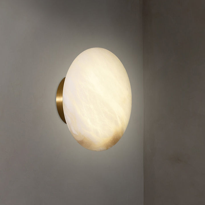 Applique murale contemporaine scandinave ronde en cuivre et marbre à 1 lumière pour chambre à coucher 