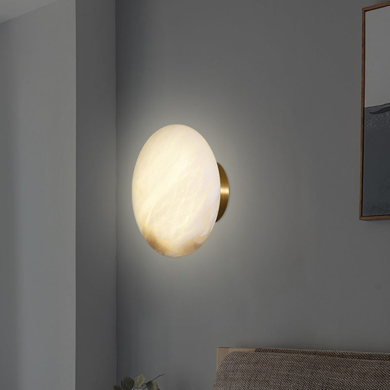 Applique murale contemporaine scandinave ronde en cuivre et marbre à 1 lumière pour chambre à coucher 
