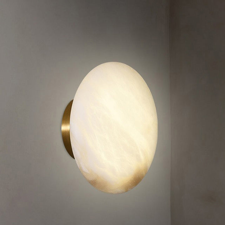 Applique murale contemporaine scandinave ronde en cuivre et marbre à 1 lumière pour chambre à coucher 
