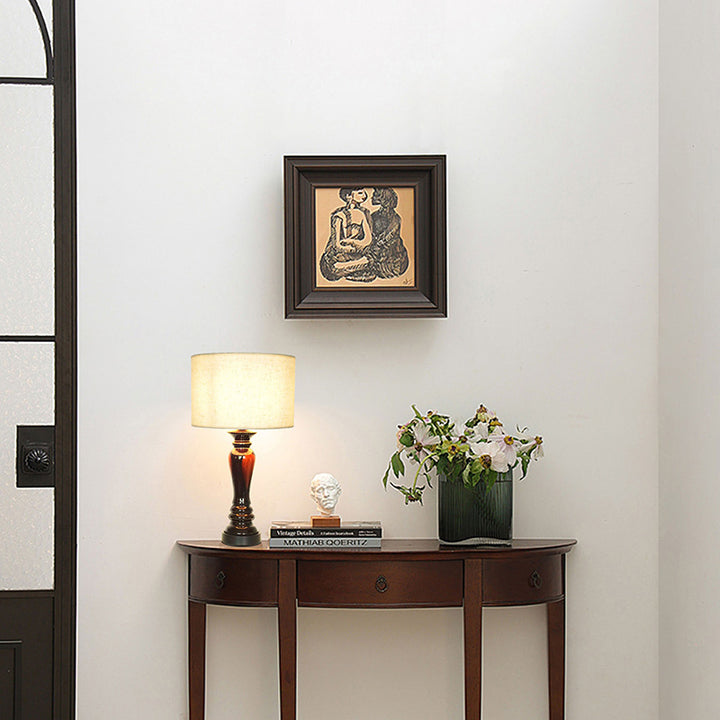 Lámpara de Mesa de 1 Luz de Cerámica Metálica de Tela Cilíndrica Vintage Tradicional para Dormitorio 
