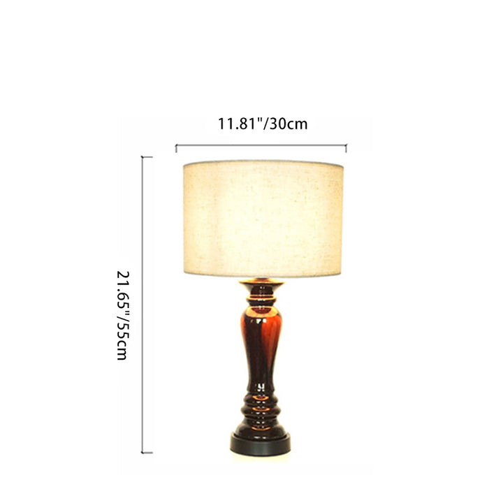 Lámpara de Mesa de 1 Luz de Cerámica Metálica de Tela Cilíndrica Vintage Tradicional para Dormitorio 