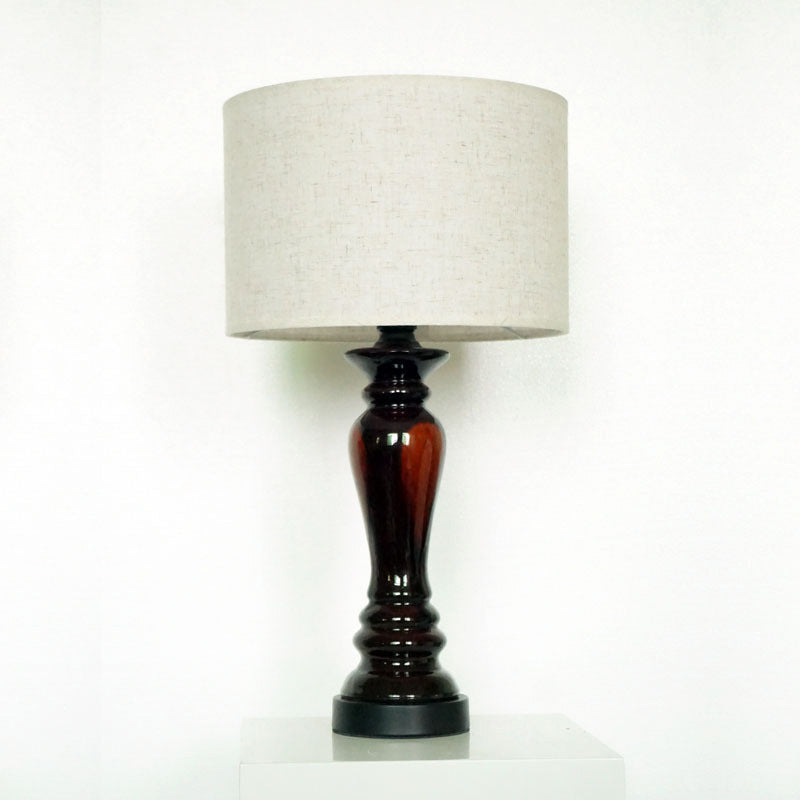 Lámpara de Mesa de 1 Luz de Cerámica Metálica de Tela Cilíndrica Vintage Tradicional para Dormitorio 