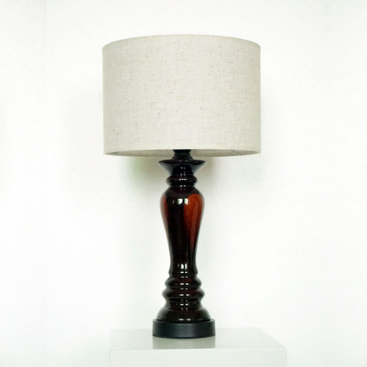 Lámpara de Mesa de 1 Luz de Cerámica Metálica de Tela Cilíndrica Vintage Tradicional para Dormitorio 