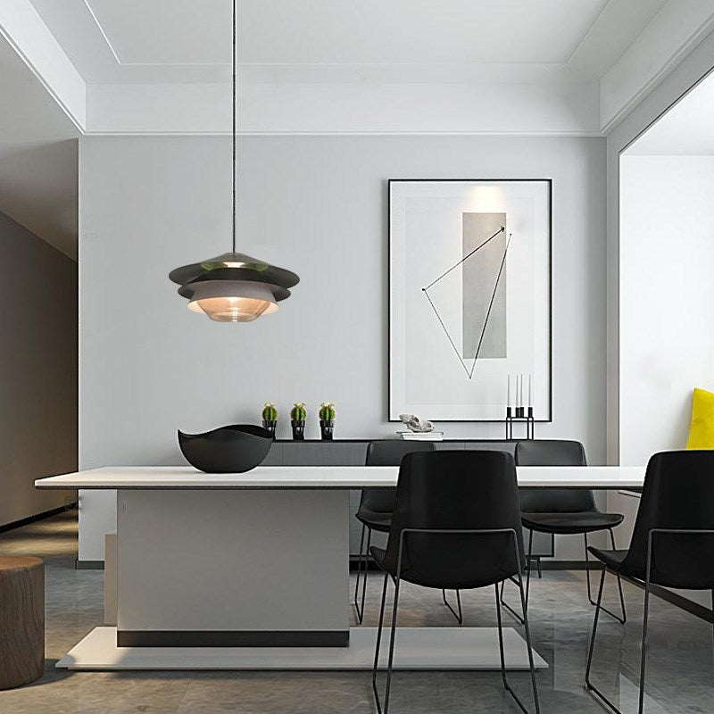 Lámpara colgante contemporánea nórdica de cúpula de hierro y vidrio con 1 luz para sala de estar 