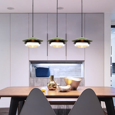 Lámpara colgante contemporánea nórdica de cúpula de hierro y vidrio con 1 luz para sala de estar 