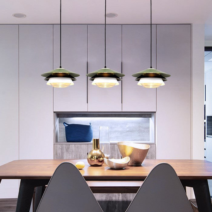 Lámpara colgante contemporánea nórdica de cúpula de hierro y vidrio con 1 luz para sala de estar 