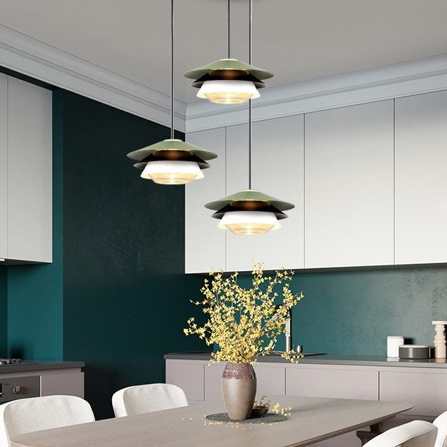 Lámpara colgante contemporánea nórdica de cúpula de hierro y vidrio con 1 luz para sala de estar 