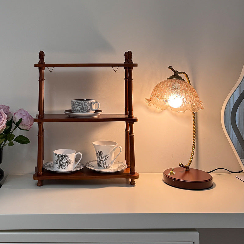 Lampe de table 1 lumière en métal et verre hémisphère en dentelle française traditionnelle pour chambre 