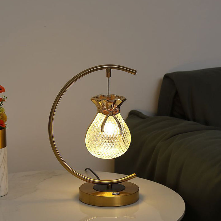 Lámpara de mesa LED acrílica de metal en círculo Fukubukuro tradicional japonesa para dormitorio 