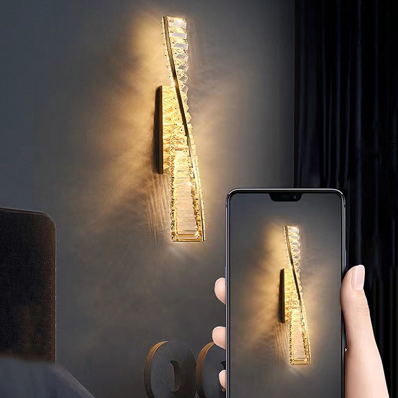 مصباح حائط LED كريستال من الفولاذ المقاوم للصدأ الملتوي الفاخر الحديث لغرفة المعيشة 