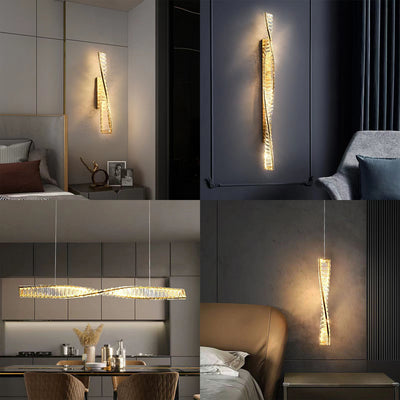 مصباح حائط LED كريستال من الفولاذ المقاوم للصدأ الملتوي الفاخر الحديث لغرفة المعيشة 