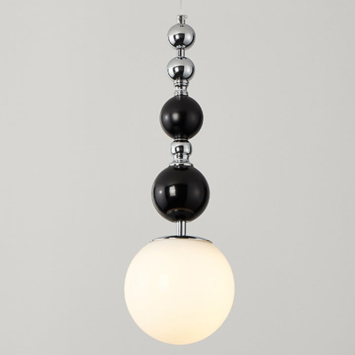 Suspension luminaire à 1 lumière en verre, bois, fer avec sphères longues traditionnelles françaises pour chambre 