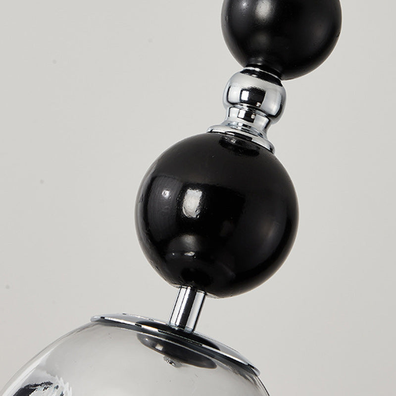 Suspension luminaire à 1 lumière en verre, bois, fer avec sphères longues traditionnelles françaises pour chambre 