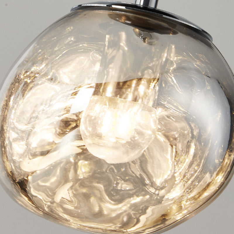 Suspension luminaire à 1 lumière en verre, bois, fer avec sphères longues traditionnelles françaises pour chambre 