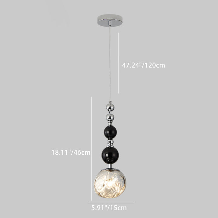 Suspension luminaire à 1 lumière en verre, bois, fer avec sphères longues traditionnelles françaises pour chambre 