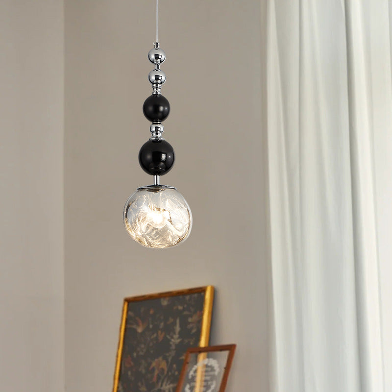 Suspension luminaire à 1 lumière en verre, bois, fer avec sphères longues traditionnelles françaises pour chambre 
