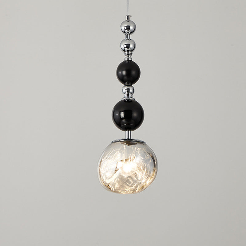 Suspension luminaire à 1 lumière en verre, bois, fer avec sphères longues traditionnelles françaises pour chambre 