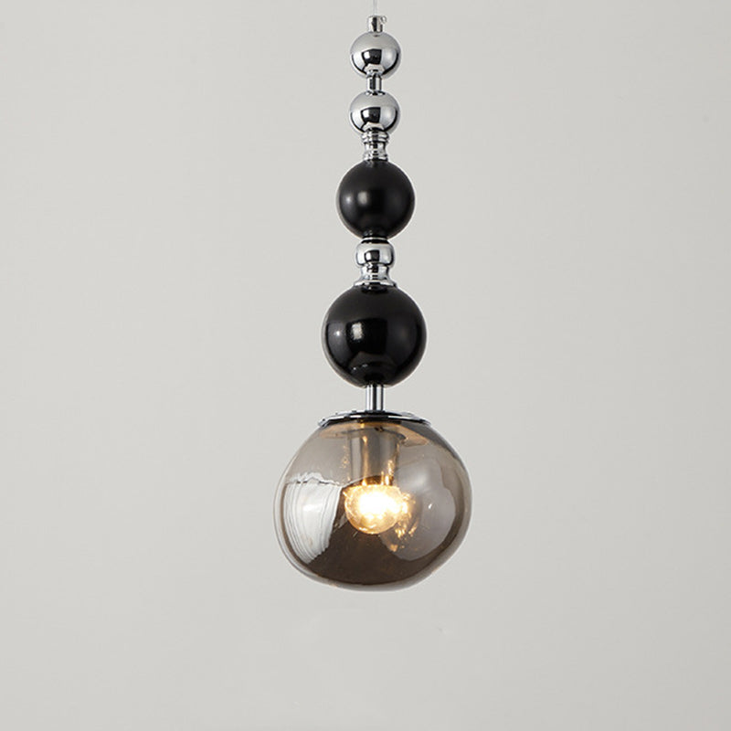 Suspension luminaire à 1 lumière en verre, bois, fer avec sphères longues traditionnelles françaises pour chambre 