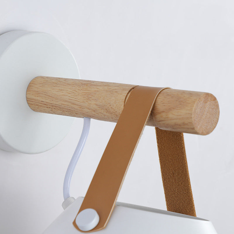 Lampe murale à 1 lumière en dôme minimaliste moderne en fer et bois de caoutchouc pour chambre 