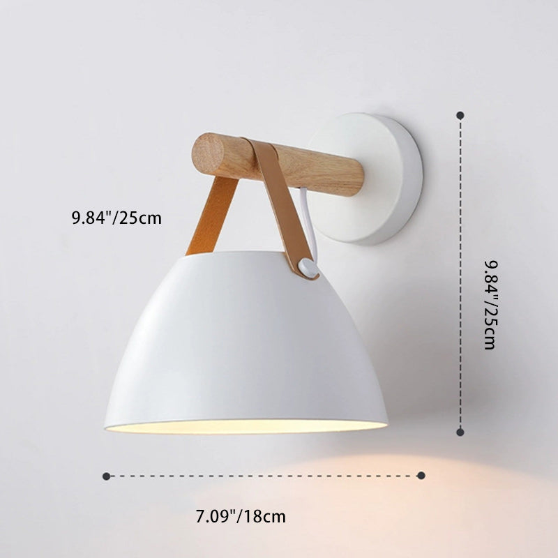 Lampe murale à 1 lumière en dôme minimaliste moderne en fer et bois de caoutchouc pour chambre 